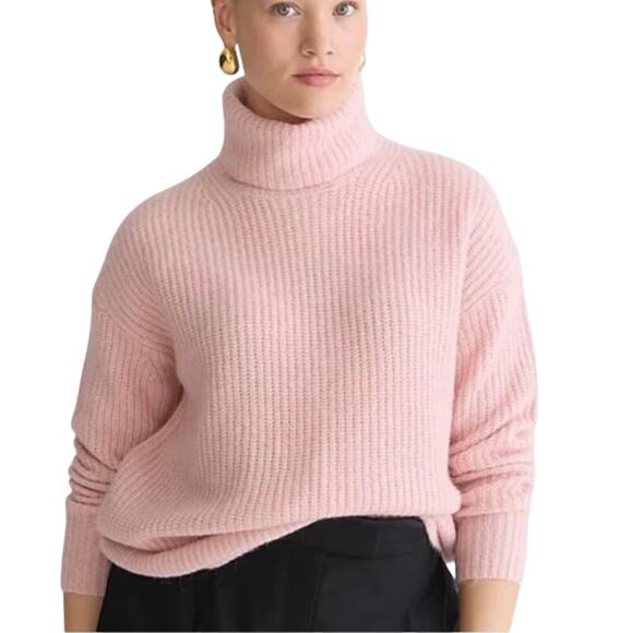 NWT J. Crew XS Oversized Airy Knit Turtleneck Sweater 34% Wool 30% Alpaca Pink - Picture 1 of 7